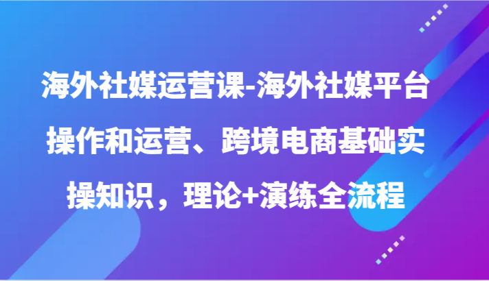 海外社媒运营课-海外社媒平台操作和运营、跨境电商基础实操知识，理论+演练全流程-网赚联盟