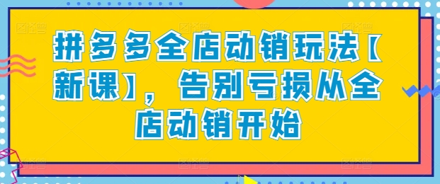 拼多多全店动销玩法【新课】，告别亏损从全店动销开始-网赚联盟