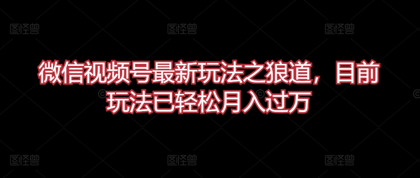 微信视频号最新玩法之狼道，目前玩法已轻松月入过万-网赚联盟