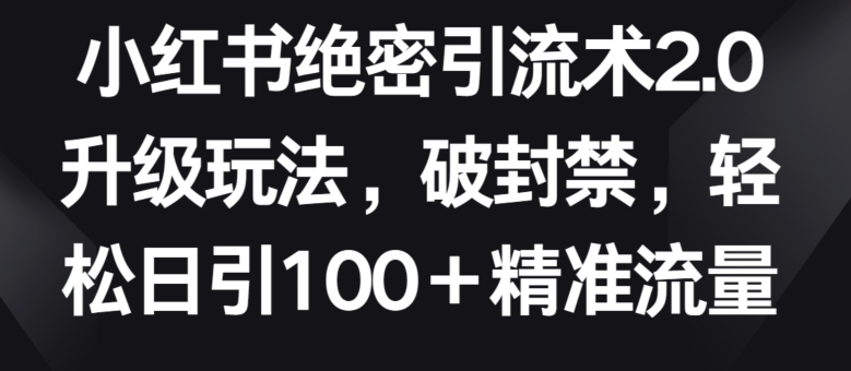 小红书绝密引流术2.0升级玩法，破封禁，轻松日引100+精准流量-网赚联盟
