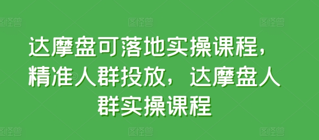 达摩盘可落地实操课程，精准人群投放，达摩盘人群实操课程-网赚联盟
