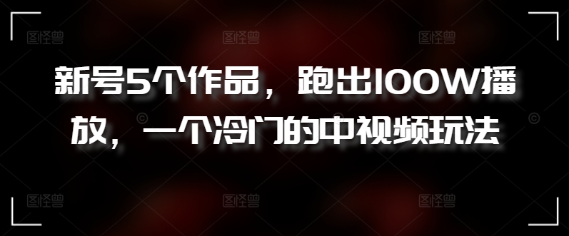 新号5个作品，跑出100W播放，一个冷门的中视频玩法-网赚联盟
