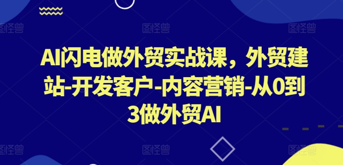 AI闪电做外贸实战课，​外贸建站-开发客户-内容营销-从0到3做外贸AI-网赚联盟