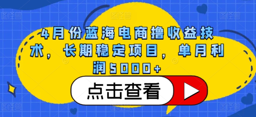 4月份蓝海电商撸收益技术，长期稳定项目，单月利润5000+-网赚联盟