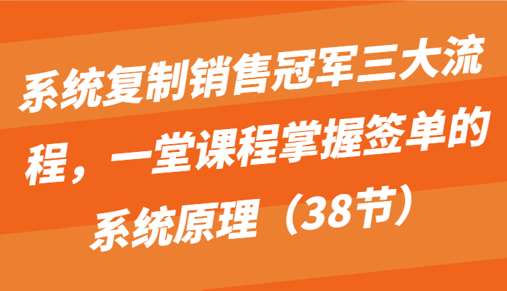 系统复制销售冠军三大流程，一堂课程掌握签单的系统原理（38节）-网赚联盟