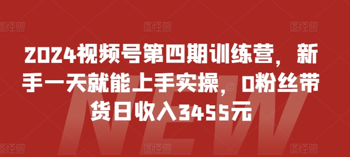 2024视频号第四期训练营，新手一天就能上手实操，0粉丝带货日收入3455元-网赚联盟