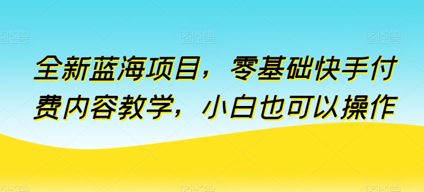 全新蓝海项目，零基础快手付费内容教学，小白也可以操作-网赚联盟
