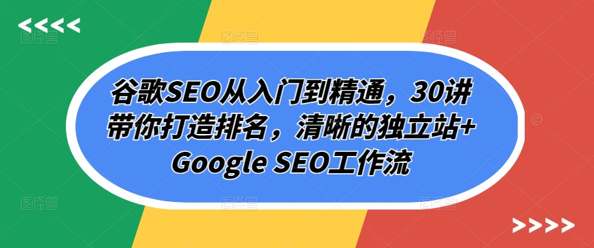 谷歌SEO从入门到精通，30讲带你打造排名，清晰的独立站+Google SEO工作流-网赚联盟
