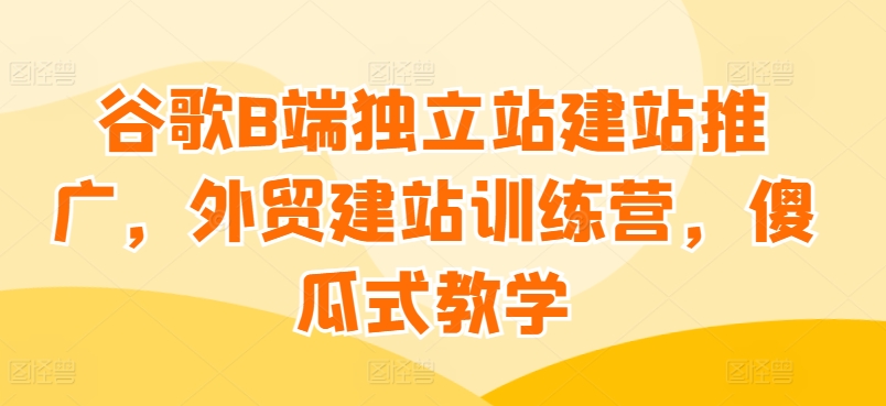 谷歌B端独立站建站推广，外贸建站训练营，傻瓜式教学-网赚联盟