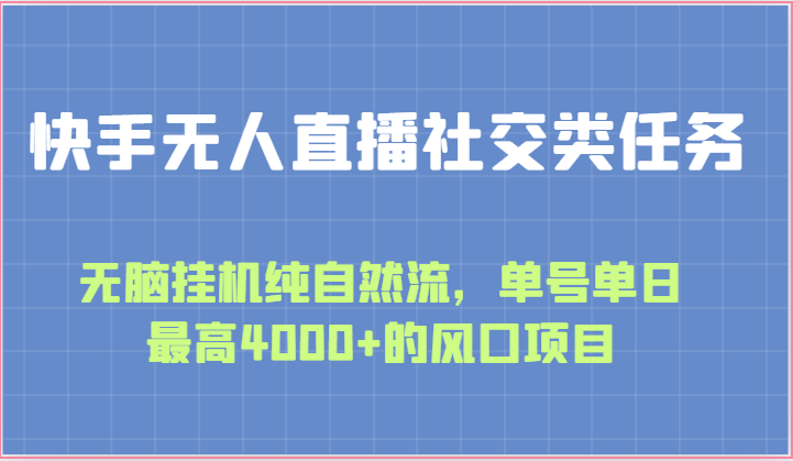 快手无人直播社交类任务：无脑挂机纯自然流，单号单日最高4000+的风口项目-网赚联盟