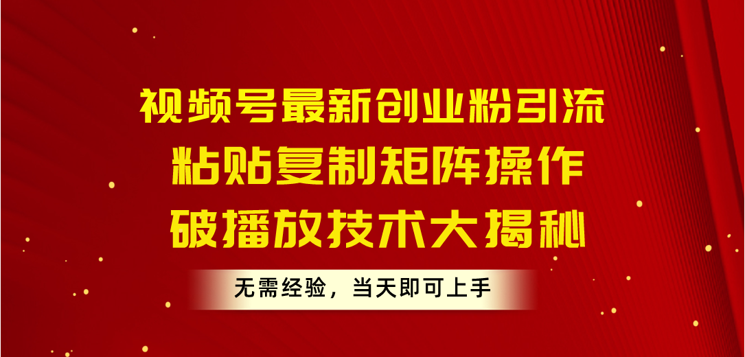 （10803期）视频号最新创业粉引流，粘贴复制矩阵操作，破播放技术大揭秘，无需经验…-网赚联盟