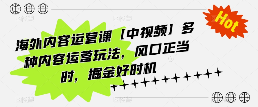 海外内容运营课【中视频】多种内容运营玩法，风口正当时，掘金好时机-网赚联盟