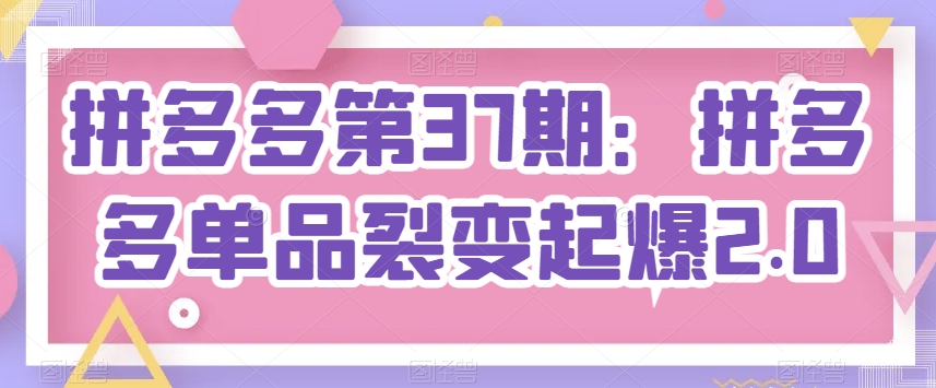 拼多多第37期：拼多多单品裂变起爆2.0-网赚联盟