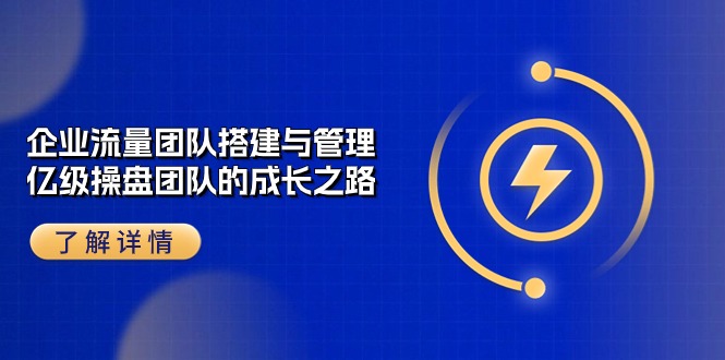 企业流量团队搭建与管理，亿级操盘团队的成长之路（28节课）-网赚联盟