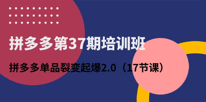 拼多多第37期培训班：拼多多单品裂变起爆2.0（17节课）-网赚联盟
