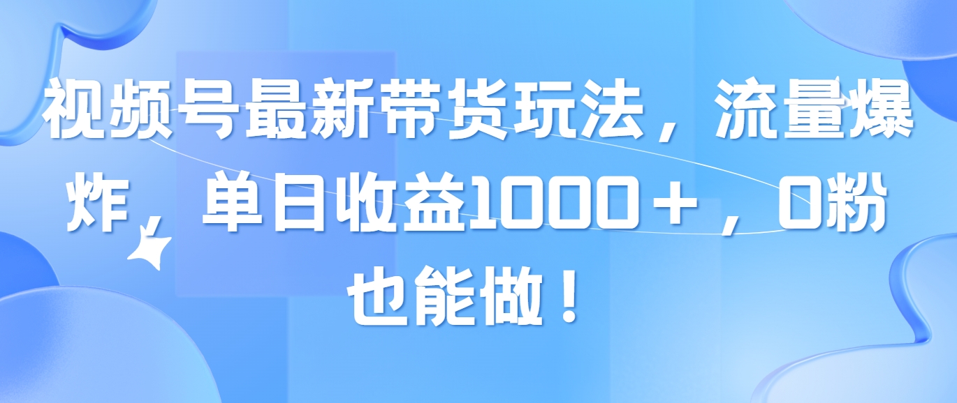 （10858期）视频号最新带货玩法，流量爆炸，单日收益1000＋，0粉也能做！-网赚联盟