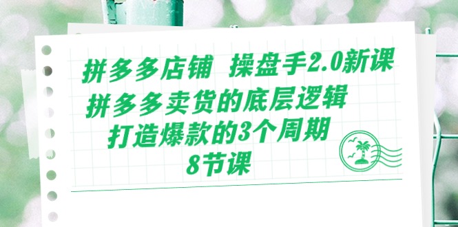 拼多多店铺操盘手2.0新课，拼多多卖货的底层逻辑，打造爆款的3个周期（8节）-网赚联盟