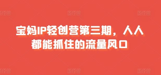 宝妈IP轻创营第三期，人人都能抓住的流量风口-网赚联盟
