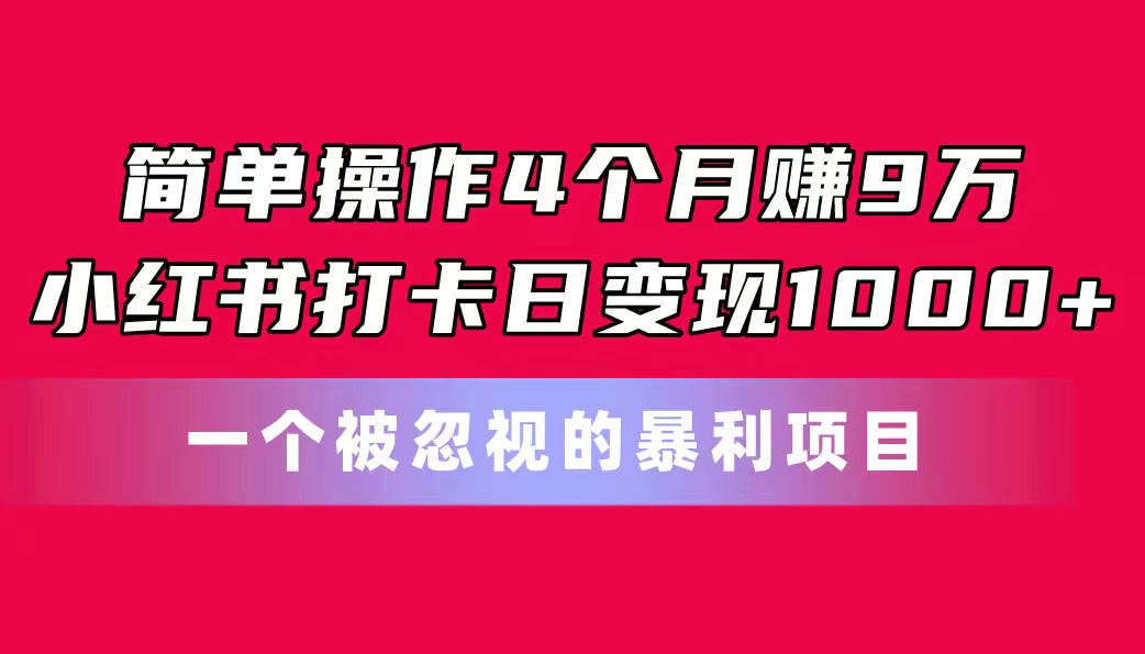 （11048期）简单操作4个月赚9万！小红书打卡日变现1000+！一个被忽视的暴力项目-网赚联盟