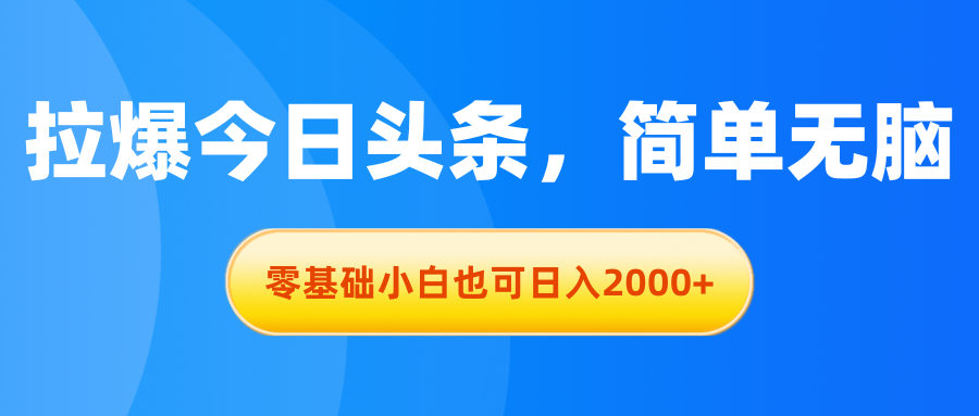 （11077期）拉爆今日头条，简单无脑，零基础小白也可日入2000+-网赚联盟