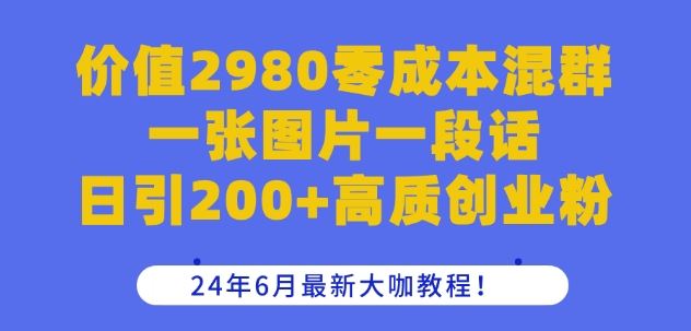 价值2980零成本混群一张图片一段话日引200+高质创业粉，24年6月最新大咖教程【揭秘】-网赚联盟