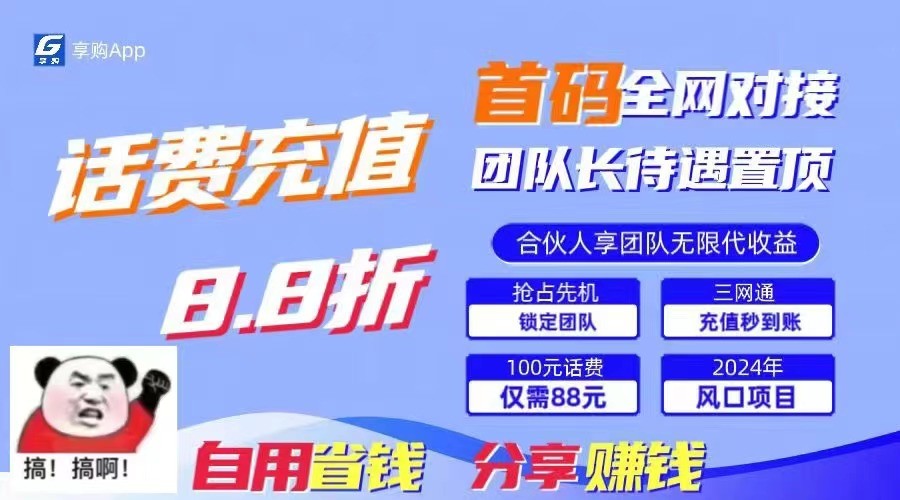 88折冲话费立马到账，刚需市场人人需要，自用省钱分享轻松日入千元，管道收益躺赚模式-网赚联盟