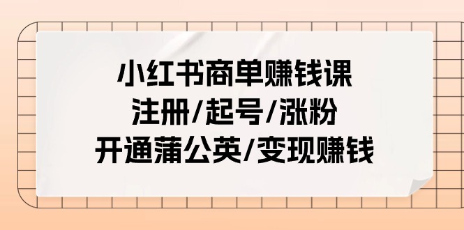 小红书商单赚钱课：注册/起号/涨粉/开通蒲公英/变现赚钱（25节课）-网赚联盟