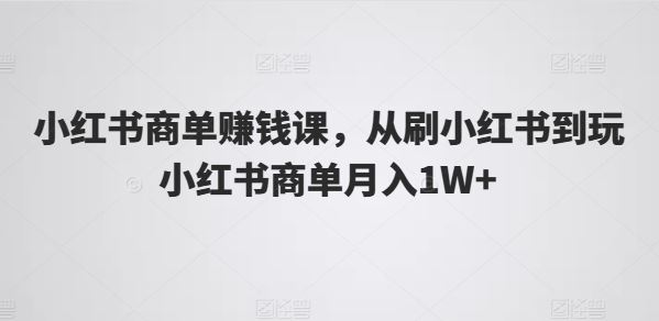 小红书商单赚钱课，从刷小红书到玩小红书商单月入1W+-网赚联盟
