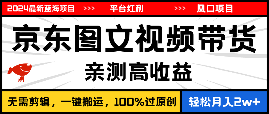 （11147期）2024最新蓝海项目，逛逛京东图文视频带货，无需剪辑，月入20000+-网赚联盟