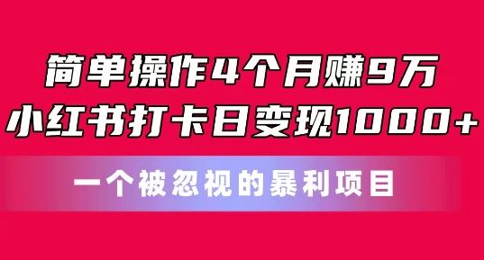 简单操作4个月赚9w，小红书打卡日变现1k，一个被忽视的暴力项目【揭秘】-网赚联盟
