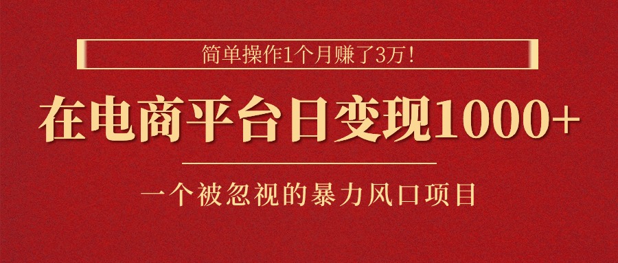 （11160期）简单操作1个月赚了3万！在电商平台日变现1000+！一个被忽视的暴力风口…-网赚联盟