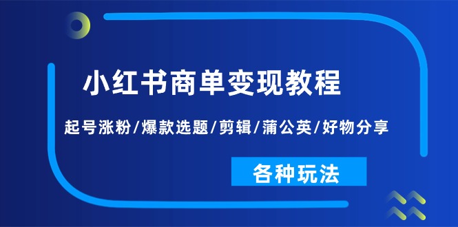 （11164期）小红书商单变现教程：起号涨粉/爆款选题/剪辑/蒲公英/好物分享/各种玩法-网赚联盟