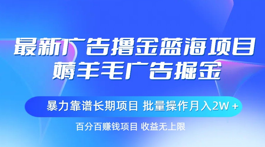 （11193期）最新广告撸金蓝海项目，薅羊毛广告掘金 长期项目 批量操作月入2W＋-网赚联盟