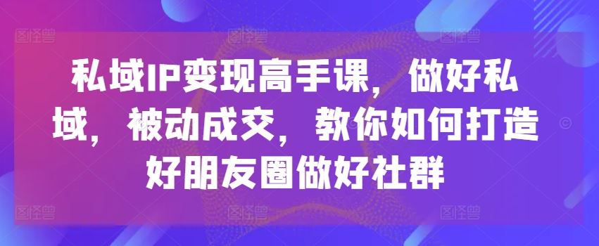 私域IP变现高手课，做好私域，被动成交，教你如何打造好朋友圈做好社群-网赚联盟