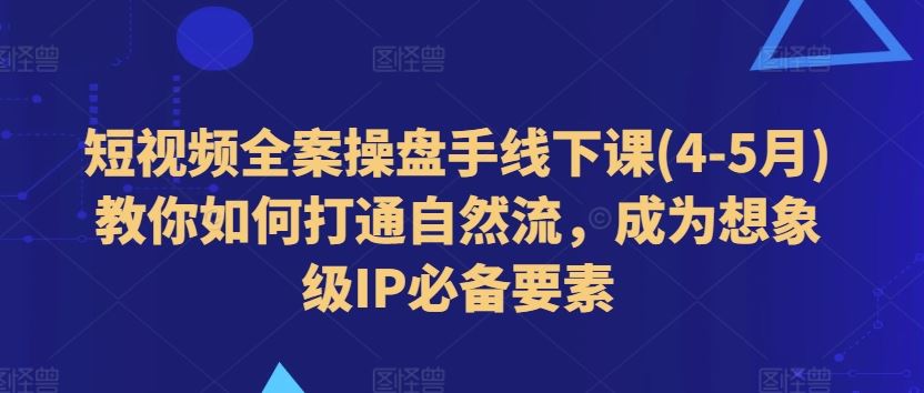 短视频全案操盘手线下课(4-5月)教你如何打通自然流，成为想象级IP必备要素-网赚联盟
