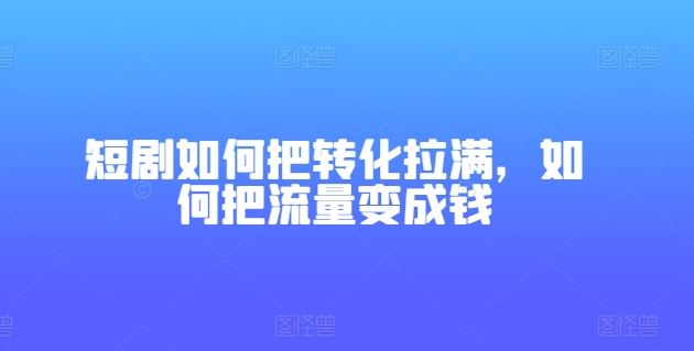短剧如何把转化拉满，如何把流量变成钱-网赚联盟