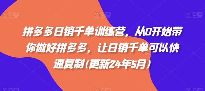 拼多多日销千单训练营，从0开始带你做好拼多多，让日销千单可以快速复制(更新24年6月)-网赚联盟