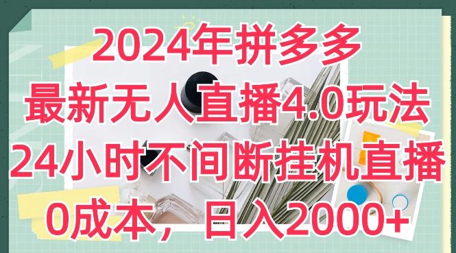 2024年拼多多最新无人直播4.0玩法，24小时不间断挂机直播，0成本，日入2k【揭秘】-网赚联盟