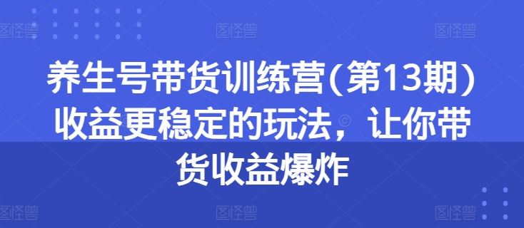 养生号带货训练营(第13期)收益更稳定的玩法，让你带货收益爆炸-网赚联盟