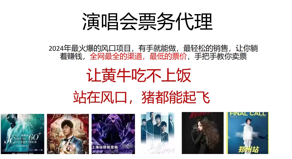 （11272期）演唱会票务代理，2024年最火爆风口项目，全网最低的票价，小白一分钟上…-网赚联盟