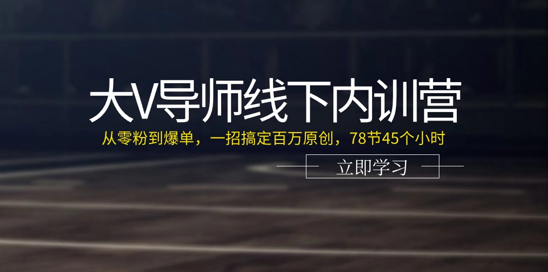 大V导师线下内训营：从零粉到爆单，一招搞定百万原创（78节45个小时）-网赚联盟