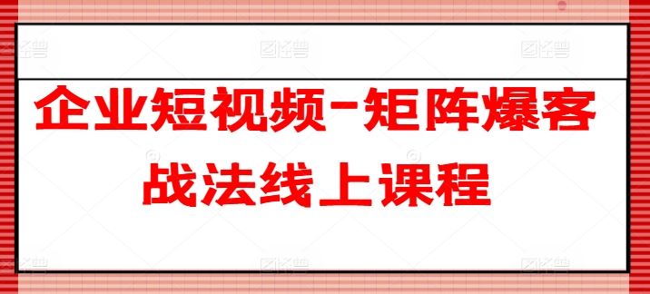 企业短视频-矩阵爆客战法线上课程-网赚联盟