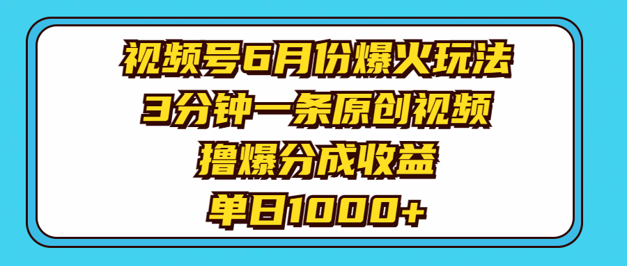 （11298期）视频号6月份爆火玩法，3分钟一条原创视频，撸爆分成收益，单日1000+-网赚联盟