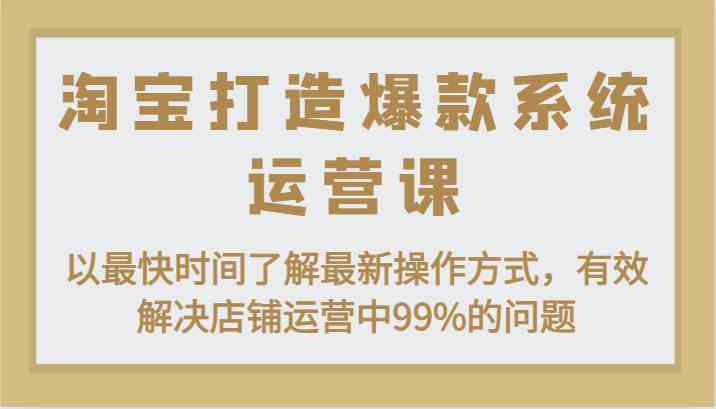 淘宝打造爆款系统运营课：以最快时间了解最新操作方式，有效解决店铺运营中99%的问题-网赚联盟