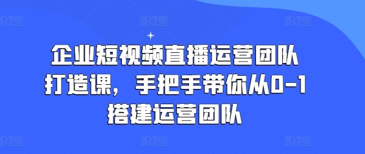 企业短视频直播运营团队打造课，手把手带你从0-1搭建运营团队-网赚联盟