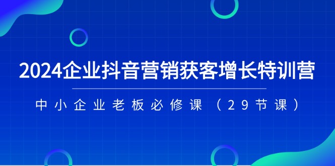 2024企业抖音营销获客增长特训营，中小企业老板必修课（29节课）-网赚联盟