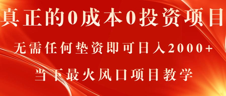 （11387期）真正的0成本0投资项目，无需任何垫资即可日入2000+，当下最火风口项目教学-网赚联盟