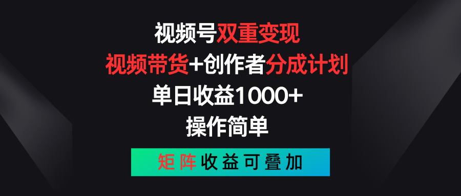 （11402期）视频号双重变现，视频带货+创作者分成计划 , 单日收益1000+，可矩阵-网赚联盟