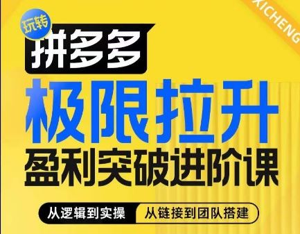 拼多多极限拉升盈利突破进阶课，​从算法到玩法，从玩法到团队搭建，体系化系统性帮助商家实现利润提升-网赚联盟