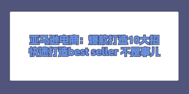 （11431期）亚马逊电商：爆款打造10大招，快速打造best seller 不是事儿-网赚联盟